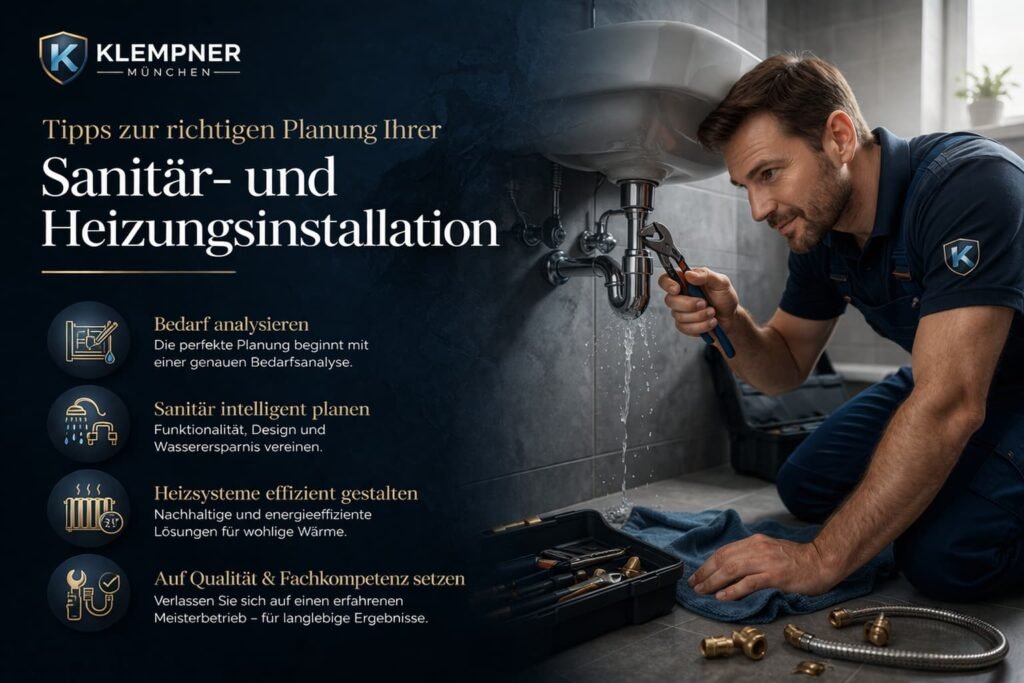 Klempner München behebt Wasserleck unter Waschbecken – Tipps zur Planung von Sanitär- und Heizungsinstallation