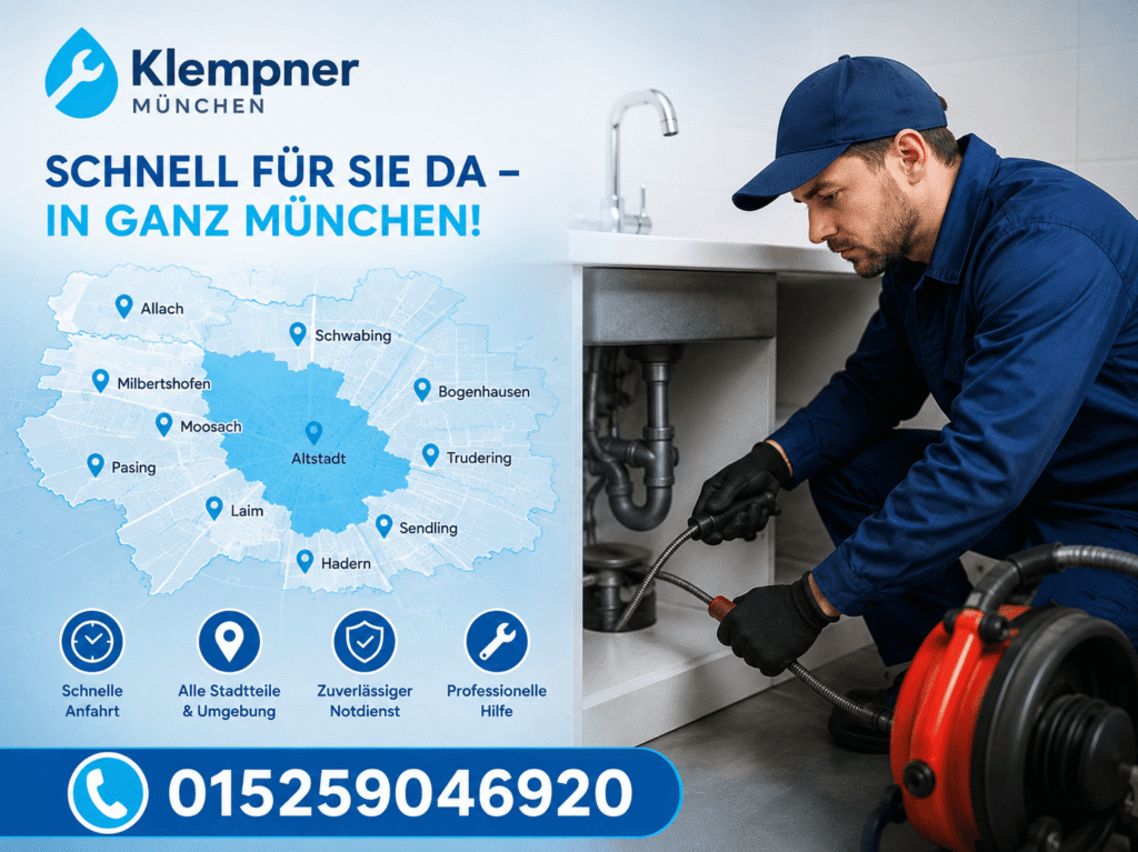 Professioneller Klempner bei der Rohrreinigung in einer Küche in München
