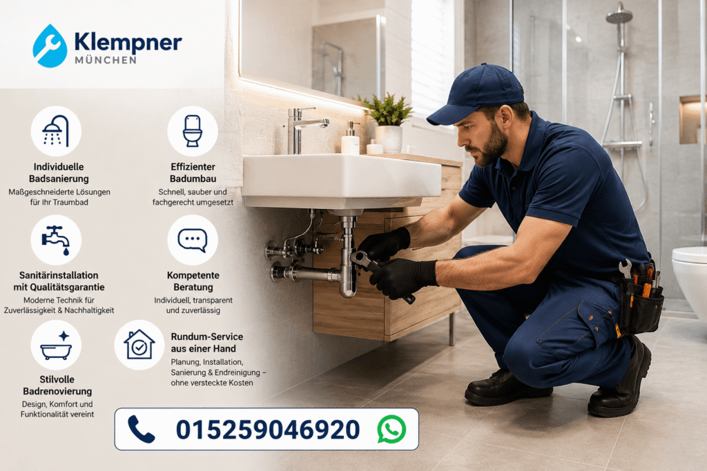 Installateur repariert moderne Badezimmerarmaturen professionell.