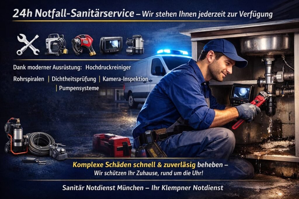 24h Sanitär Notdienst in München – Klempner repariert Rohr unter Spüle