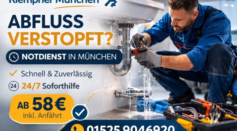 Klempner München Notdienst bei verstopftem Abfluss – Rohrreinigung ab 58€