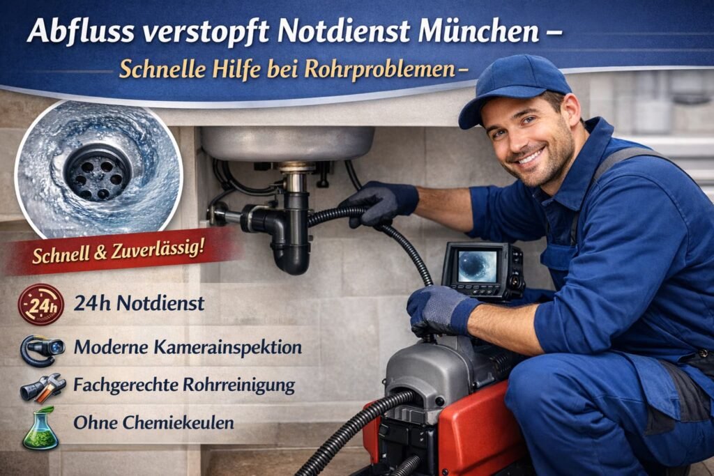 Rohrreinigung Notdienst München – Klempner beseitigt Abflussverstopfung schnell