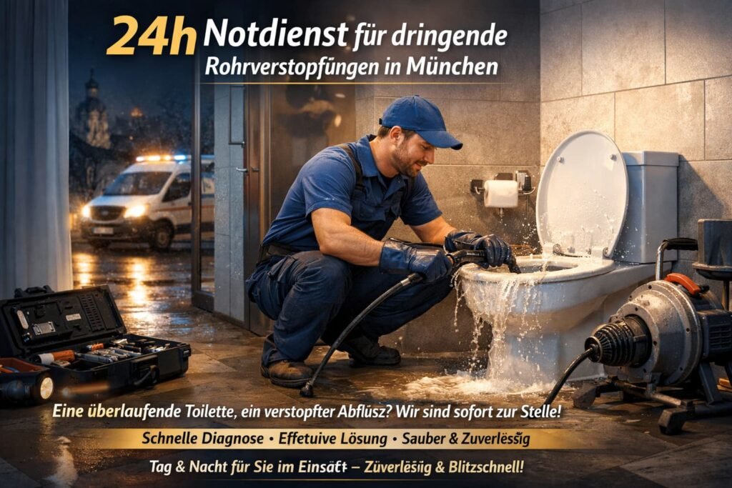 24h Notdienst Klempner in München behebt Rohrverstopfung und überlaufende Toilette schnell und zuverlässig