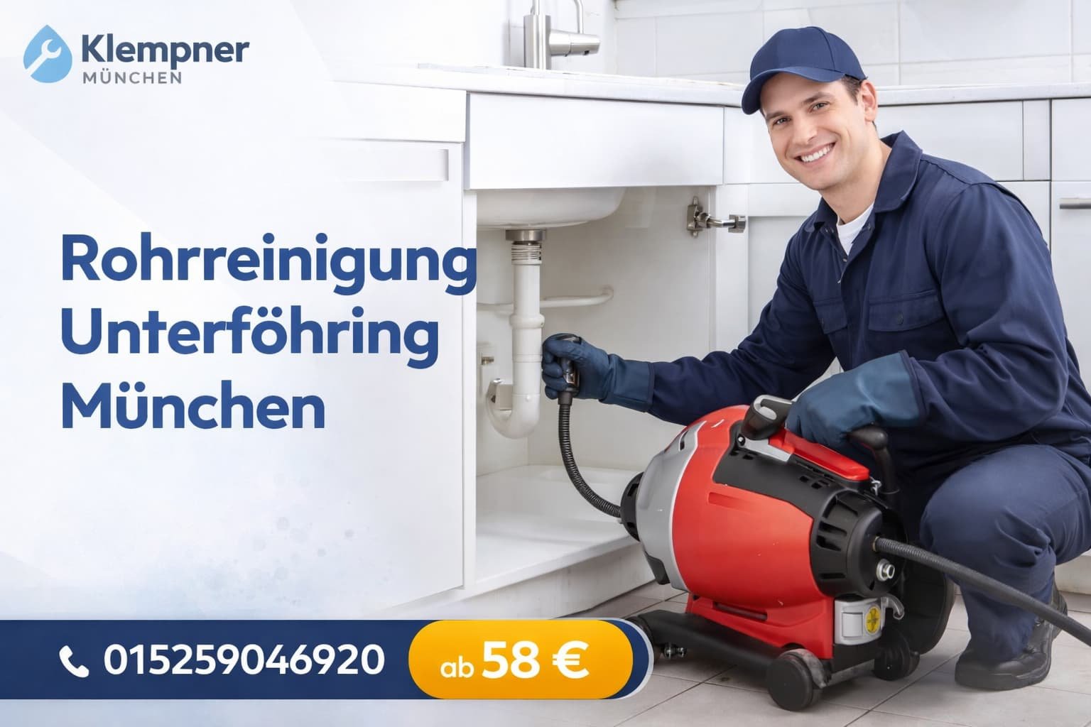 Rohrreinigung in Unterföhring München durch erfahrenen Klempner – schnell, zuverlässig und ab 58€ verfügbar