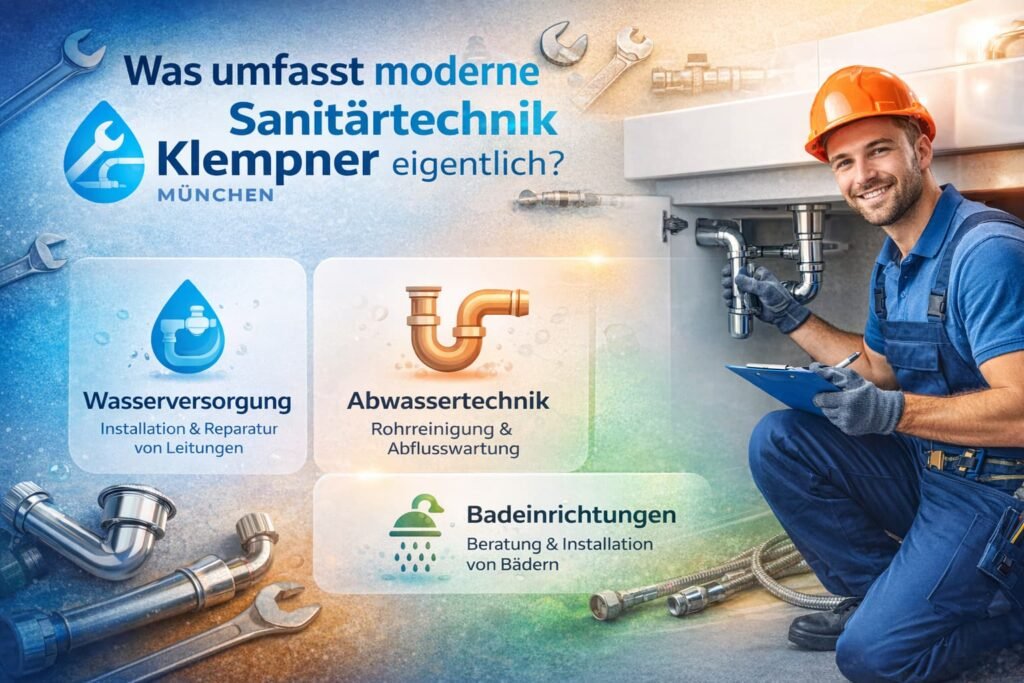 Moderne Sanitärtechnik in München – Klempner bei der Rohrreparatur und Installation mit Wasser- und Abwassersystemen
