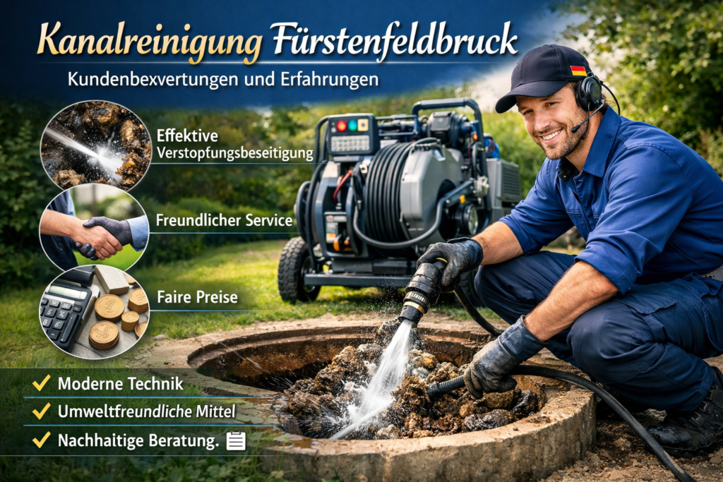 Techniker bei der Kanalreinigung in Fürstenfeldbruck beseitigt eine Rohrverstopfung mit moderner Hochdrucktechnik.