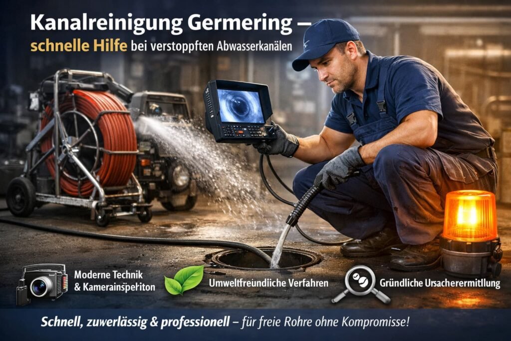 Kanalreinigung Germering Techniker reinigt verstopften Abwasserkanal mit moderner Hochdrucktechnik