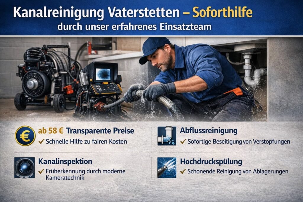 Techniker bei der Kanalreinigung in Vaterstetten mit moderner Ausrüstung zur schnellen Beseitigung von Rohrverstopfungen.