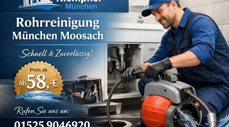 Klempner München Rohrreinigung Moosach – Fachmann reinigt verstopftes Rohr ab 58€ mit schnellem Service