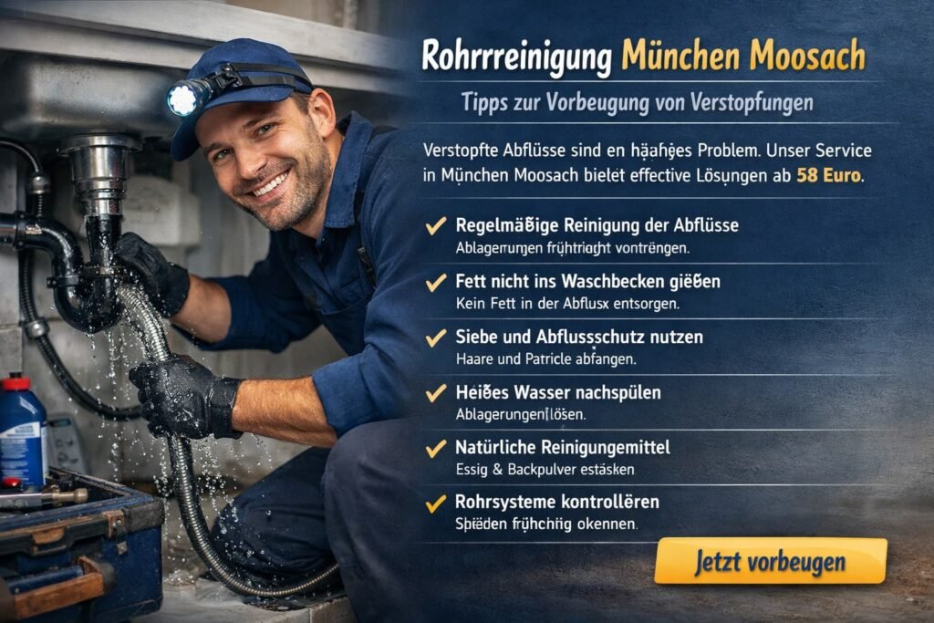 Rohrreinigung München Moosach – Klempner beseitigt Verstopfung unter der Spüle mit professionellem Service und Präventionstipps