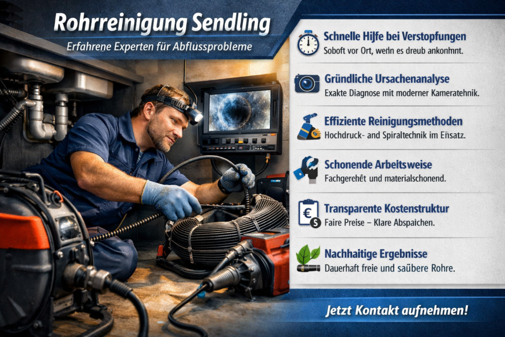 Rohrreinigung Sendling – erfahrener Klempner beseitigt professionell eine Rohrverstopfung mit moderner Technik
