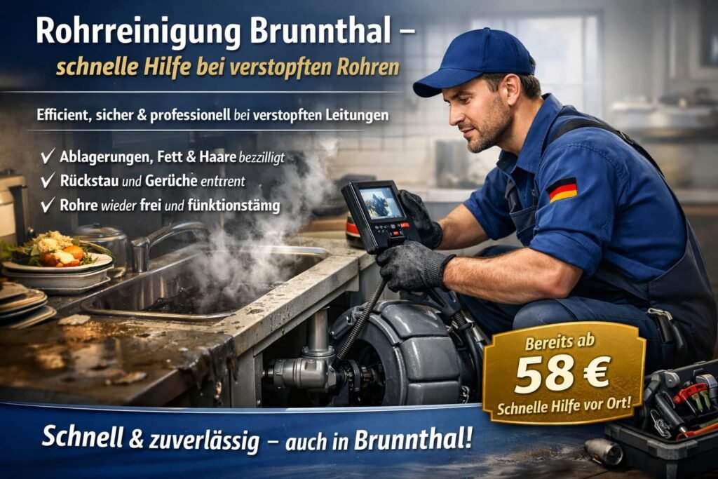 Rohrreinigung Brunnthal – Fachmann behebt verstopfte Küchenleitung schnell und professionell