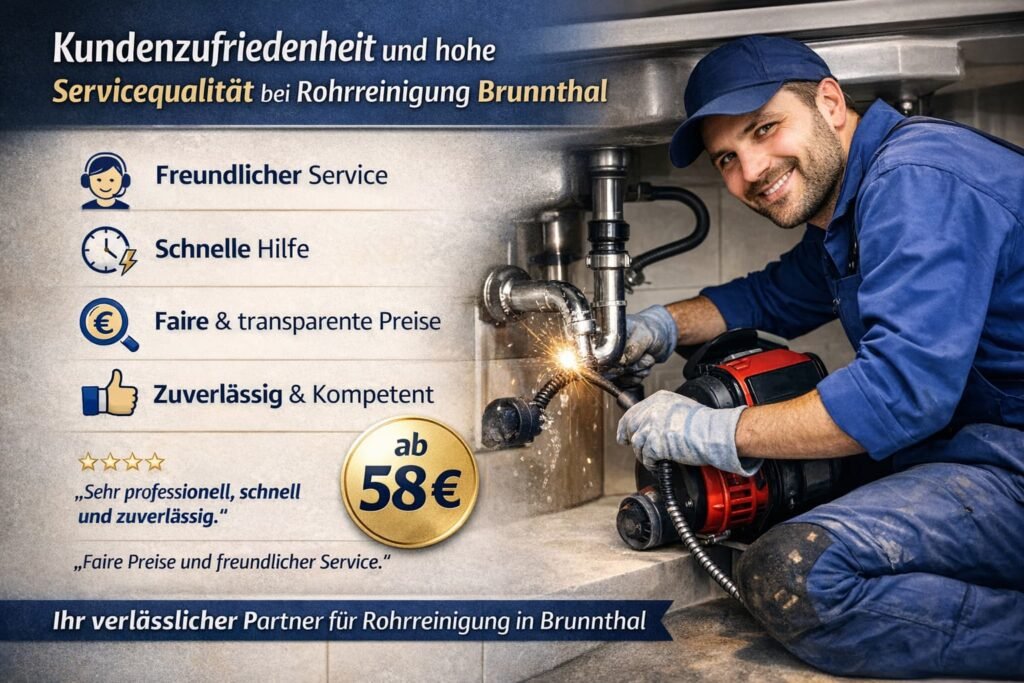 Rohrreinigung Brunnthal Techniker behebt Rohrverstopfung schnell und professionell mit fairem Preis ab 58€