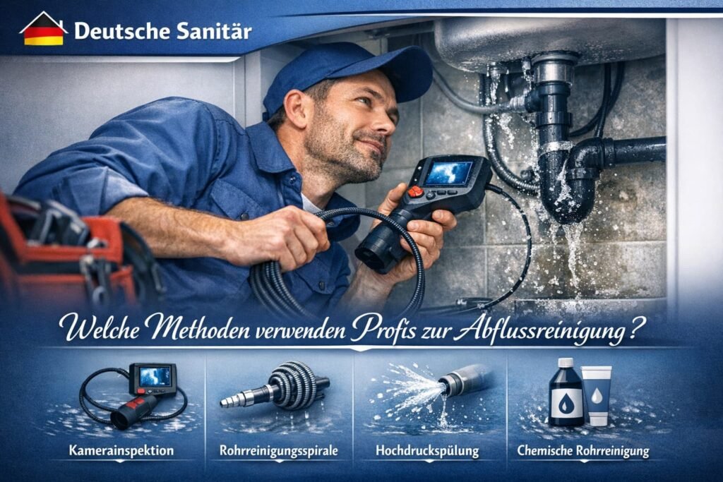 Abflussreinigung durch professionellen Klempner mit modernen Methoden und Werkzeugen