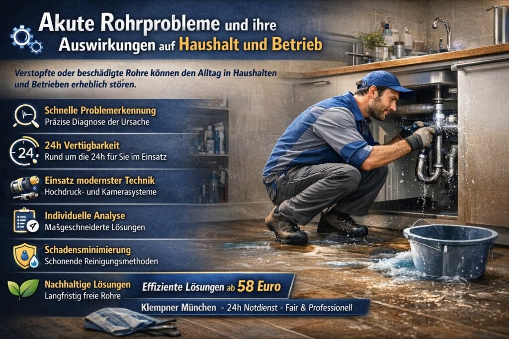 Klempner München behebt akute Rohrprobleme und verstopfte Rohre im Haushalt professionell