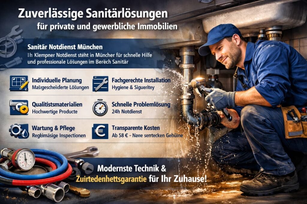 Sanitärinstallateur in München repariert ein Wasserrohr – professioneller Klempner Notdienst