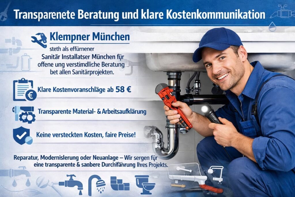 Klempner repariert Waschbecken in München mit moderner Sanitärtechnik und transparenter Beratung