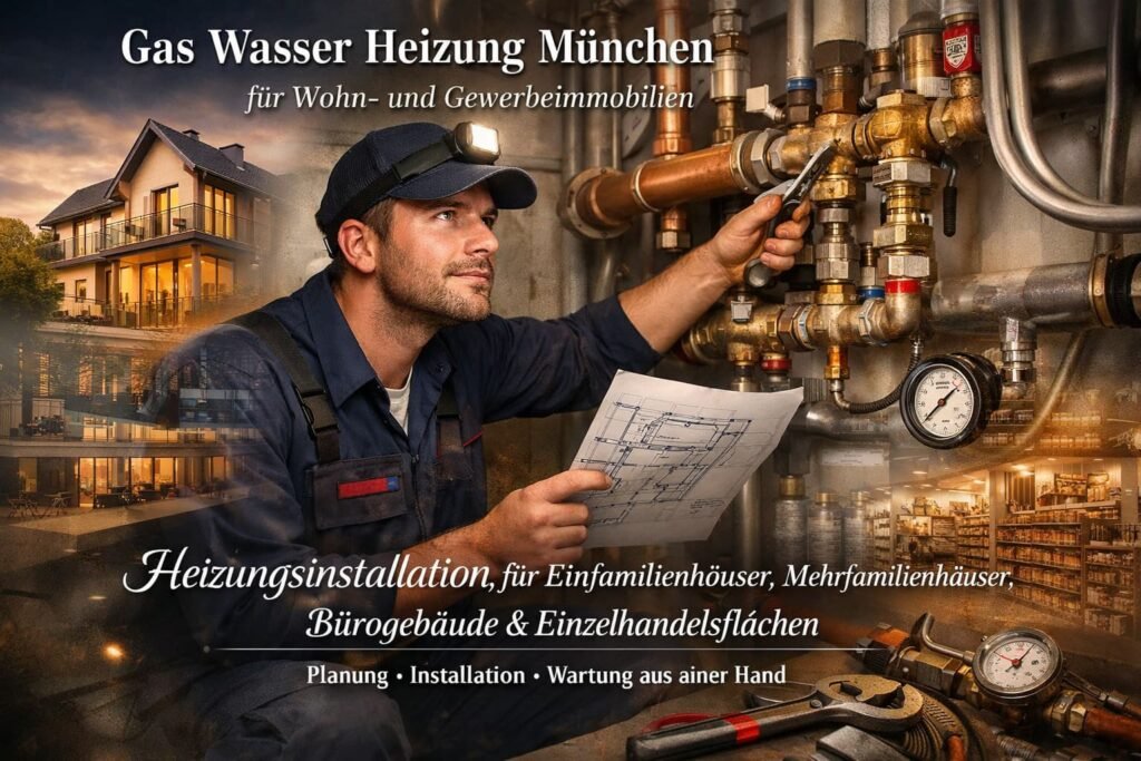 Sanitär- und Heizungstechniker repariert Gas- und Wasserleitungssystem in München für Wohn- und Gewerbeimmobilien.