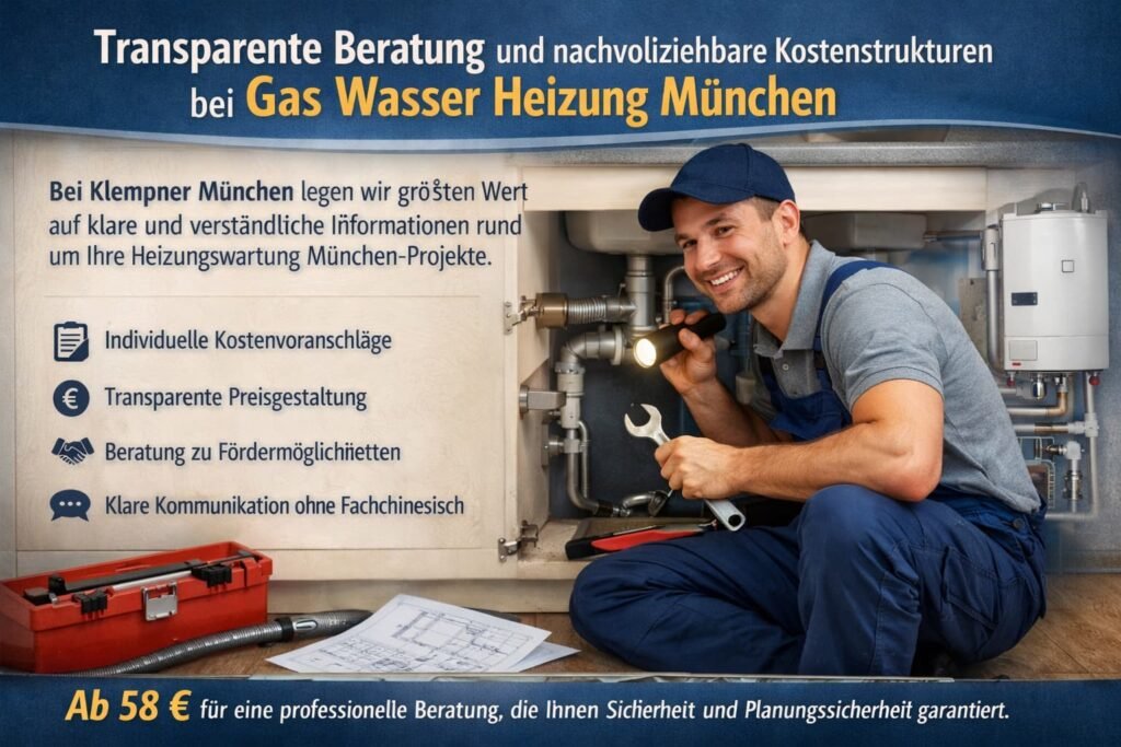 Klempner München repariert Wasserleitung unter der Spüle – transparente Beratung für Gas Wasser Heizung München