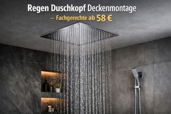 Klempner München repariert Regendusche mit Deckenmontage – professioneller Sanitärservice ab 58€.