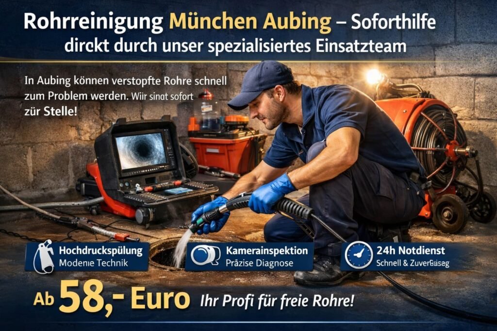 Rohrreinigung München Aubing – Fachmann beseitigt Rohrverstopfung mit moderner Technik und 24h Notdienst