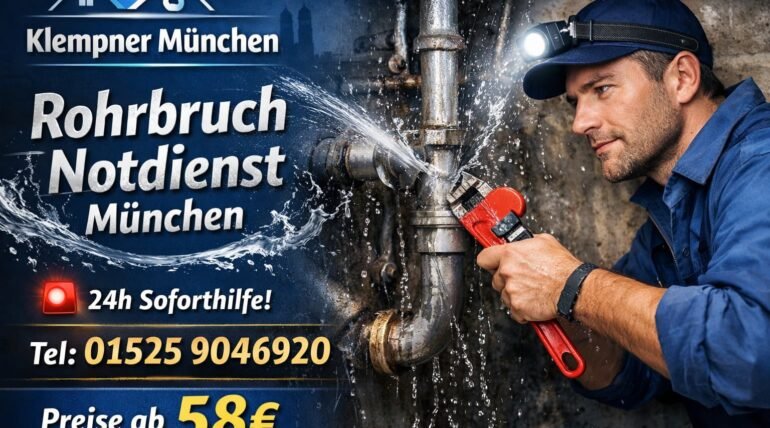 Rohrbruch Notdienst München – professioneller Klempner repariert Rohrbruch schnell, 24h Service ab 58€