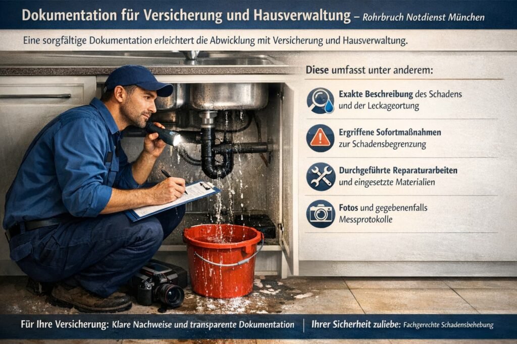 Emergency Rohrbruch München – Installateur dokumentiert Wasserschaden fachgerecht für Versicherung und Hausverwaltung