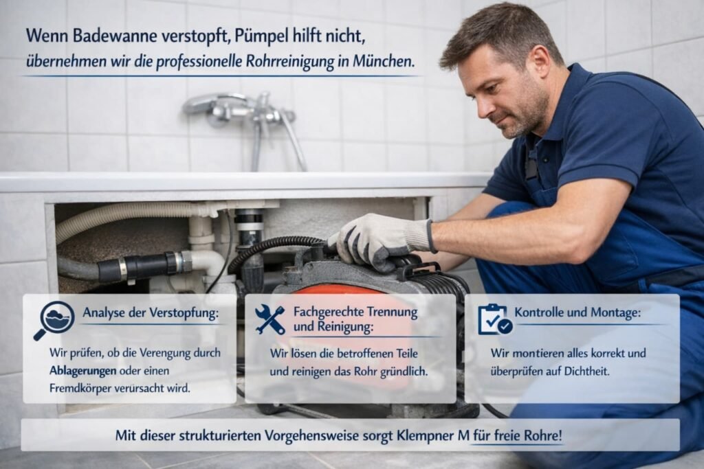 Professionelle Rohrreinigung bei verstopfter Badewanne in München