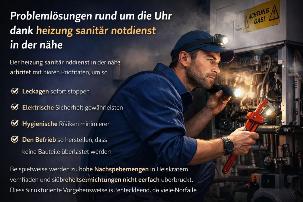 Heizung Sanitär Notdienst in der Nähe – Techniker repariert Heizungsanlage rund um die Uhr.