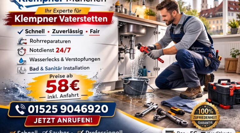 Professioneller Klempner in Vaterstetten repariert Wasserleck – 24/7 Notdienst ab 58 €, Klempner München, Tel. 015259046920.