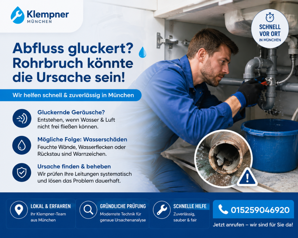 Klempner behebt Wasserschaden an einer Rohrleitung in München