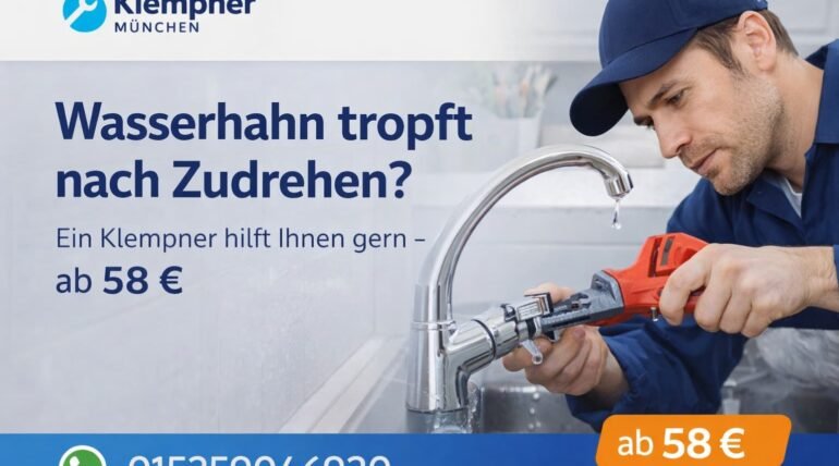 Klempner München repariert tropfenden Wasserhahn – professionelle Sanitärhilfe ab 58 €