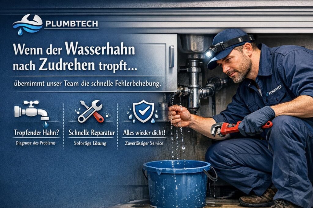 Kreativer Klempner repariert tropfenden Wasserhahn schnell und zuverlässig – professioneller Sanitärservice in Deutschland