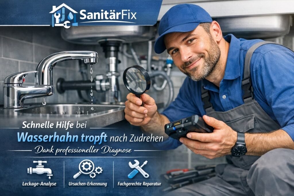 Klempner repariert tropfenden Wasserhahn – schnelle professionelle Diagnose