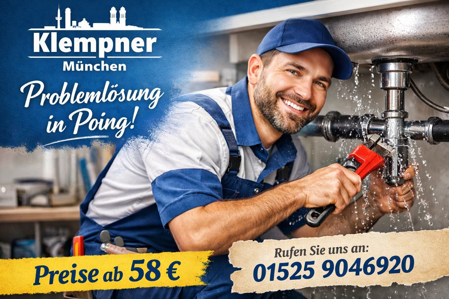 Klempner bei der Rohrreparatur in Poing mit Preis ab 58 €