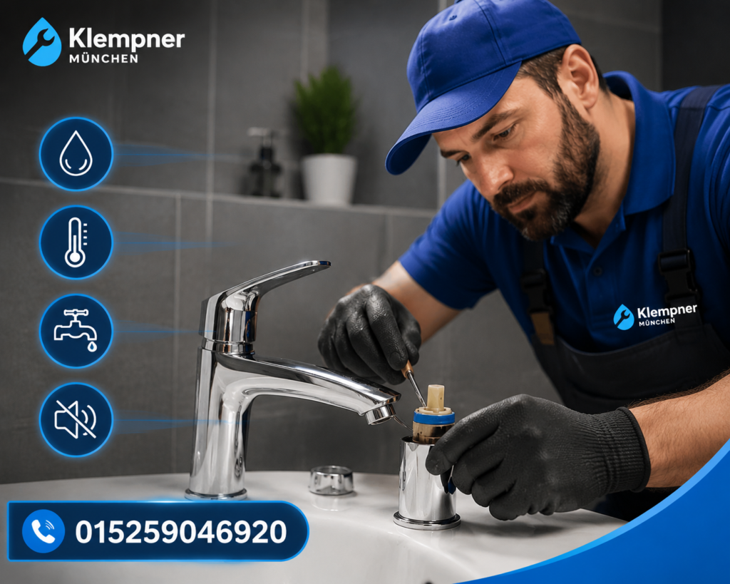 Fachmann bei der Reparatur eines Wasserhahns im Badezimmer