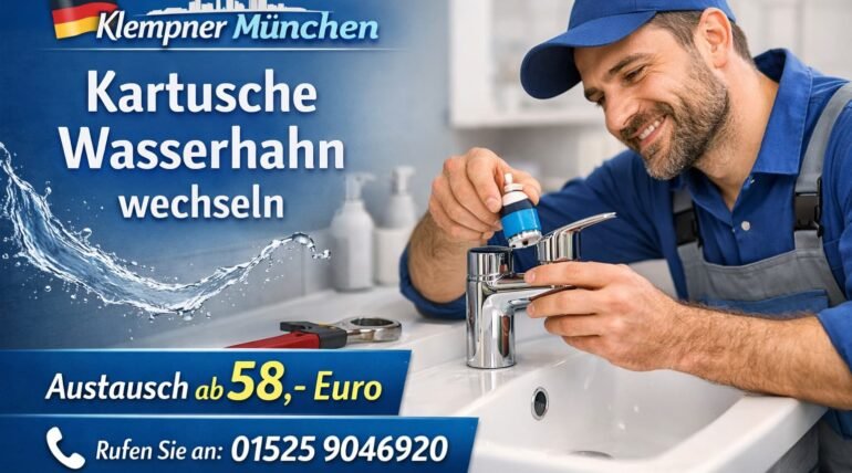 Klempner München Techniker wechselt Kartusche im Wasserhahn
