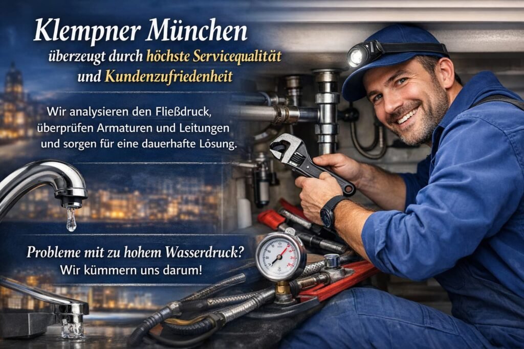 Klempner München repariert Wasserhahn und prüft Wasserdruck professionell