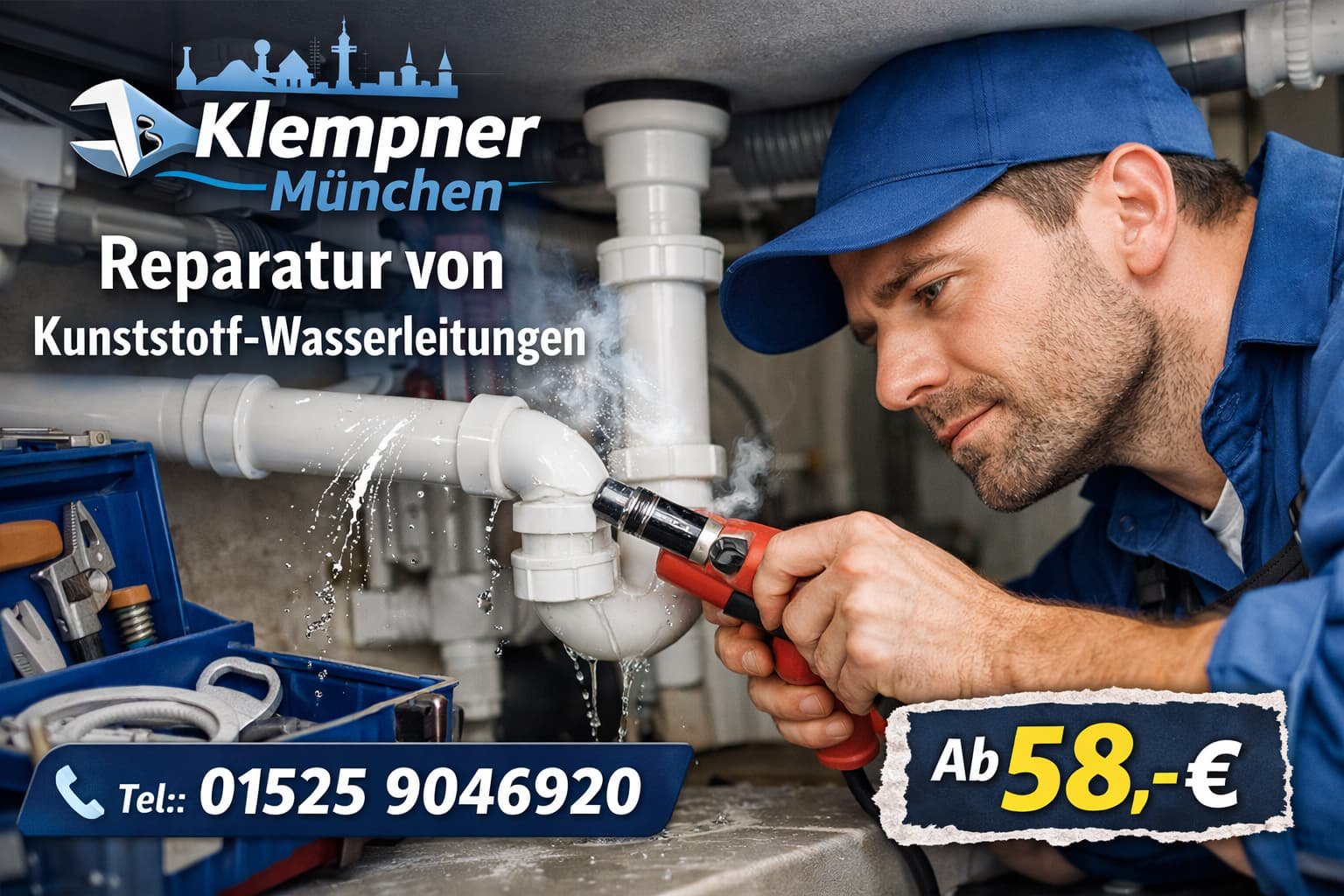 Klempner München Reparatur Kunststoff Wasserleitung – Rohrreparatur Service ab 58€