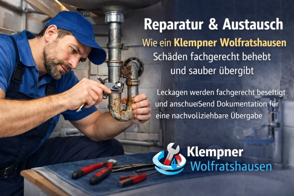 Klempner repariert Rohr unter dem Waschbecken – Klempner Sanitärbetrieb Wolfratshausen.