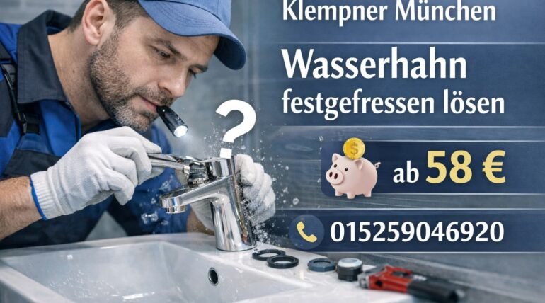 Klempner München löst professionell einen festgefressenen Wasserhahn – Reparaturservice ab 58 €