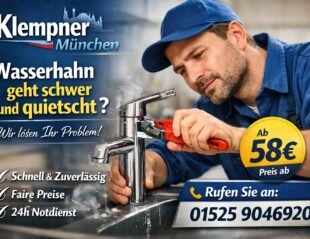 Klempner München repariert schwergängigen und quietschenden Wasserhahn – Service ab 58 €