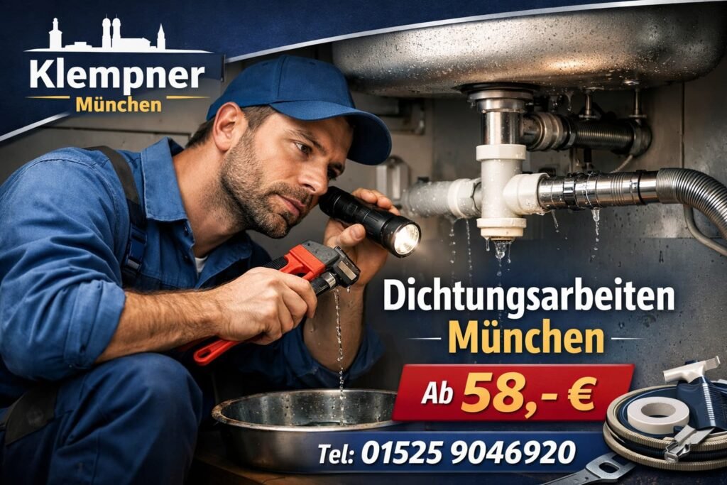 Klempner München bei Dichtungsarbeiten unter Spüle – professionelle Leckreparatur ab 58€