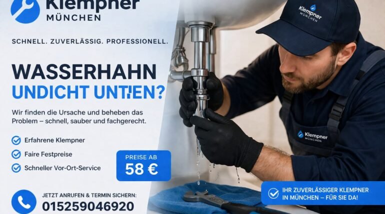 Klempner München repariert undichten Wasserhahn unter der Spüle ab 58€