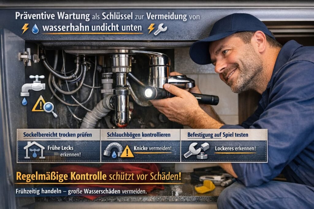 Präventive Wartung bei wasserhahn undicht unten – Klempner prüft Leck unter der Spüle