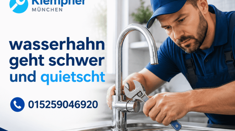 Professioneller Klempner repariert einen Wasserhahn in einer modernen Küche.