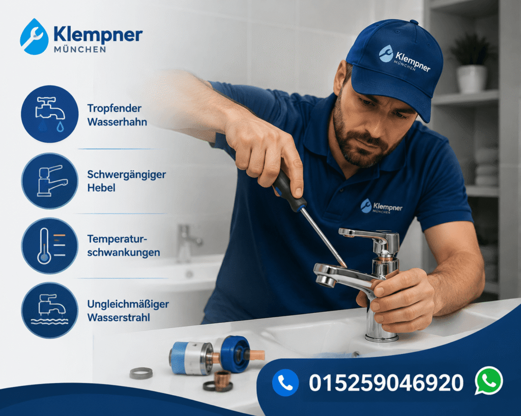 Fachmann repariert einen Wasserhahn mit typischen Schadensanzeichen