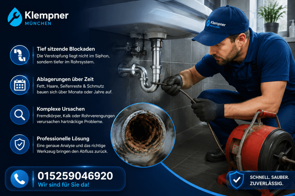 Professioneller Klempner bei der Rohrreinigung im Badezimmer