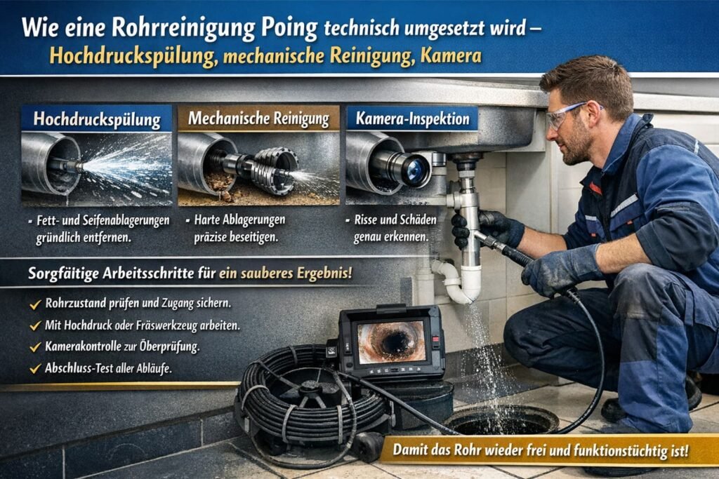 Rohrreinigung Poing: Fachmann bei der Rohrreinigung mit Hochdruckspülung, mechanischer Reinigung und Kamera-Inspektion