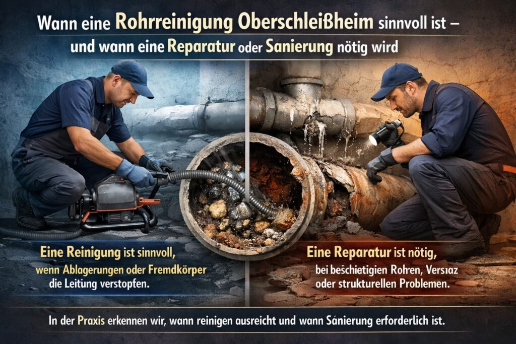 Rohrreinigung Oberschleißheim – Fachmann beseitigt Verstopfung und prüft beschädigtes Rohrsystem